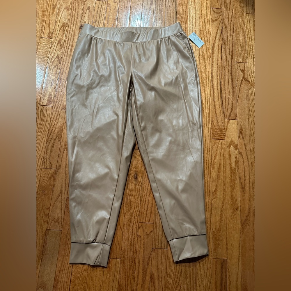 Tan Faux leather joggers